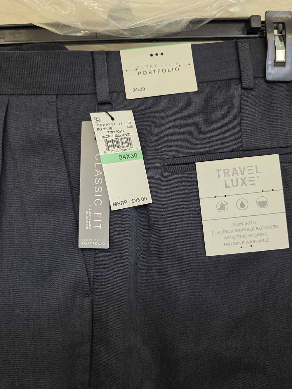 34x30 Perry Ellis Portfolio Men's Travel Lux Classic Fit Navy Pants